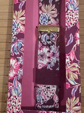 Lilly Pulitzer Floral Pink and Blue watch band with Gold Buckle